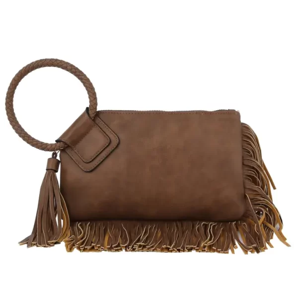 Fringe Soft Vegan Leather Wristlet/Clutch Mocha