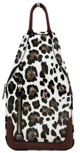 Vegan Leather Fashion Sling Backpack Bag Snow Leopard