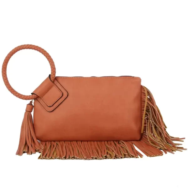 Fringe Soft Vegan Leather Wristlet/Clutch Coral