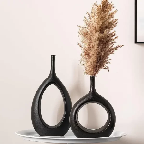 Black Ceramic Bud Vase, Modern Flower Vase Set