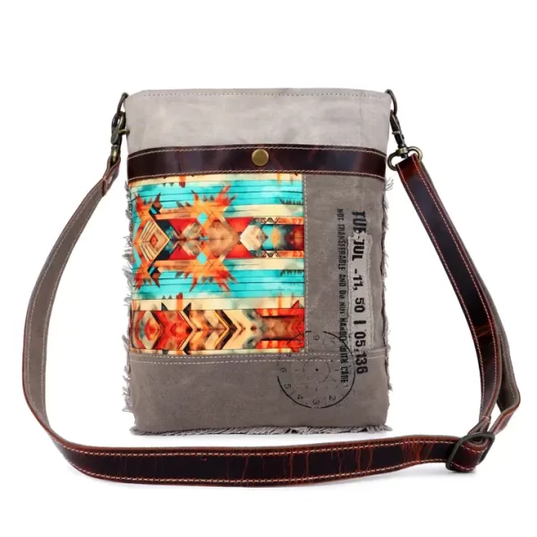 Canvas & Leather Women's Shoulder Bag - Multi Aztec