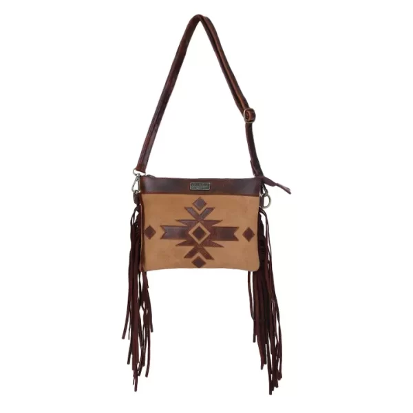 Leather Suede Fringed Women Sling - Rustic Brown Camel Aztec