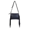 Leather Cowhide Fringed Women Sling - Black Turqoise Floral - Image 2