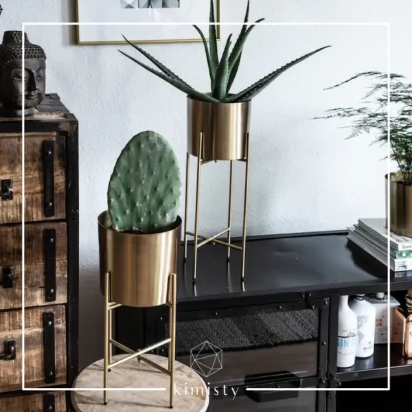 Gold Metal Planters with Stylish 7-Inch Stands