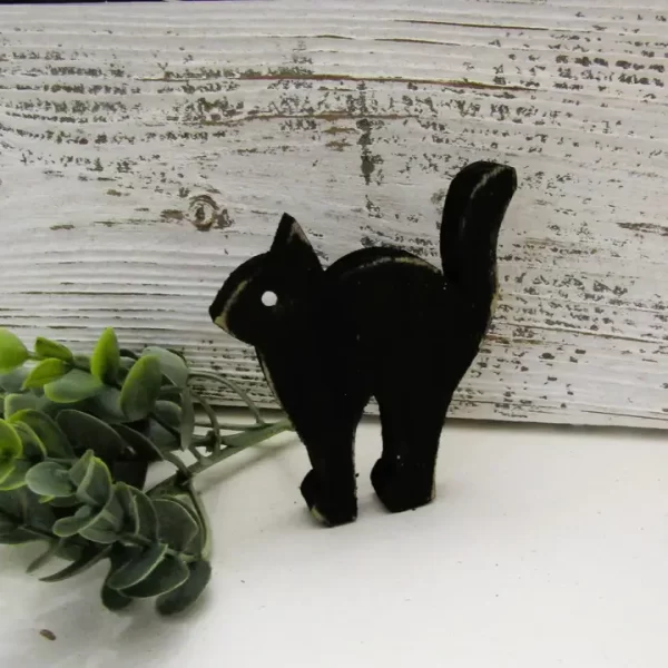 Small Wood Black Cat Halloween Decor