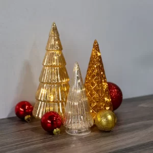 Battery-Operated Gold, Bronze & Silver Glass Trees,