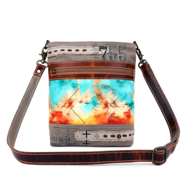 Canvas & Leather Women's Shoulder Bag - Aztec