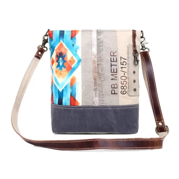 Canvas Cowhide & Leather Women's Shoulder Bag - Teal Aztec