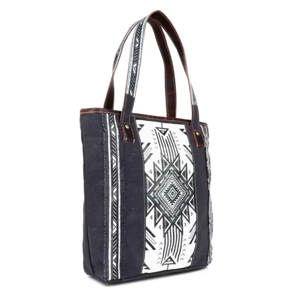 Canvas & Leather Women's Tote Bag - Black/White