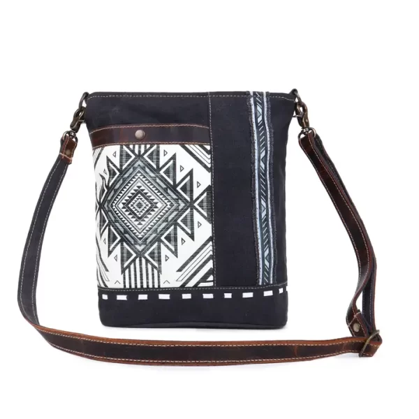 Canvas & Leather Women's Shoulder Bag - Black/White