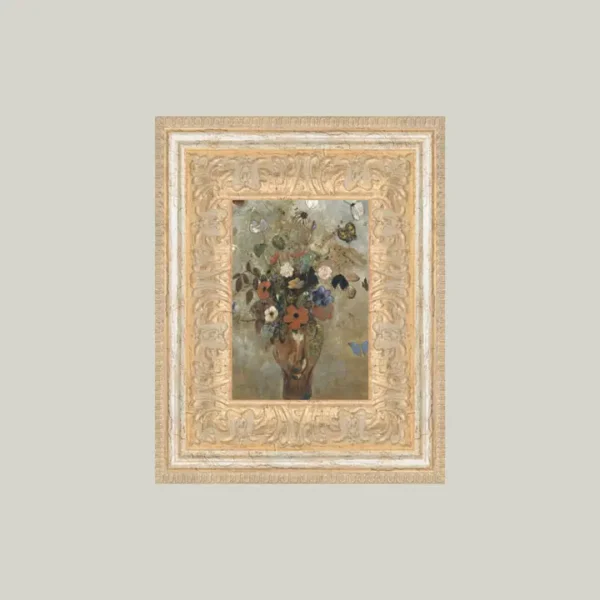 Flower Butterfly Vase Framed Antique Art