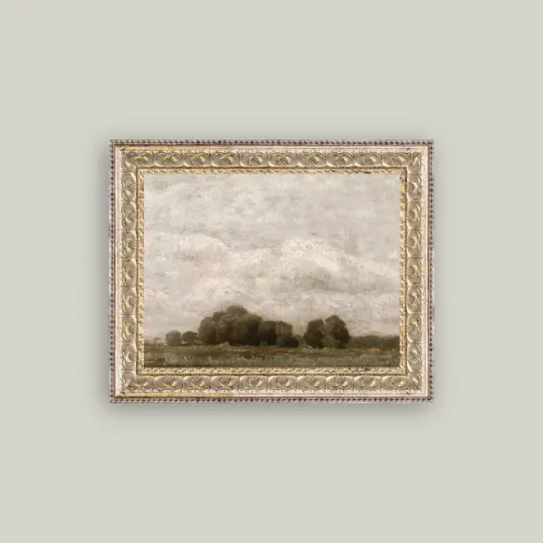Tree and Cloud Landscape Framed Antique Art