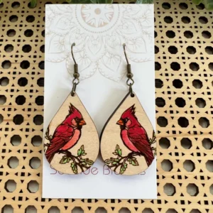 Bird Hand  Painted Lightweight  Maple Wood Earrings