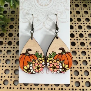Boho Hand Painted Lightweight Pumpkin Maple Wood Earrings