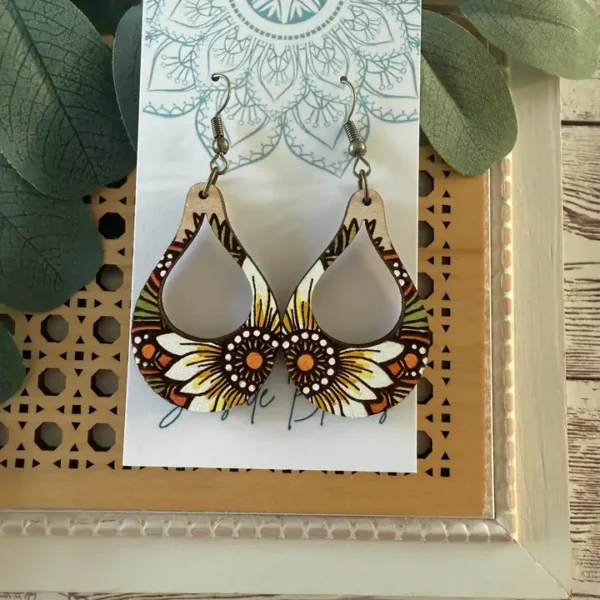 Boho Hand Painted Lightweight Maple Wood Hoop Earrings