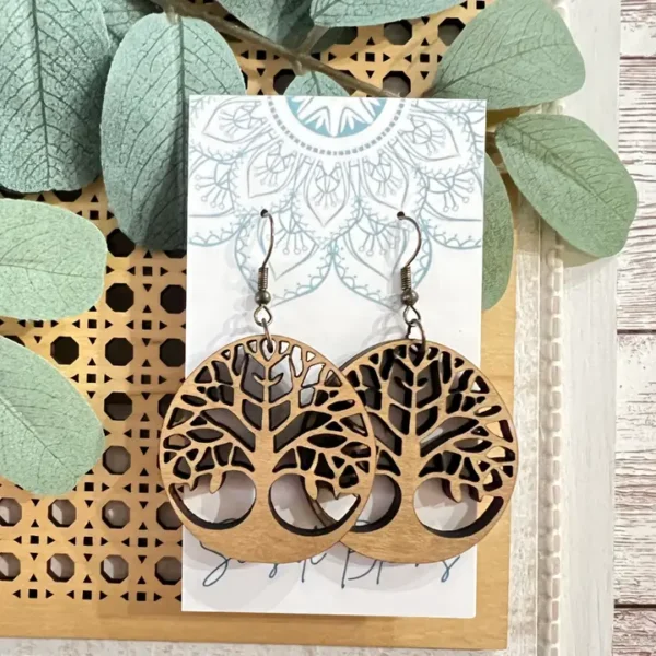Boho Hand Painted Lightweight Maple Wood Earrings