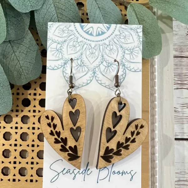 Boho Heart Lightweight Maple Wood Earring