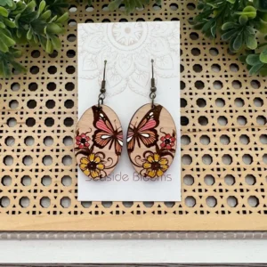 Butterfly Hand Painted Lightweight  Maple Wood Earrings
