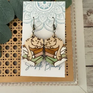 Cat Boho Hand Painted Lightweight Maple Earrings