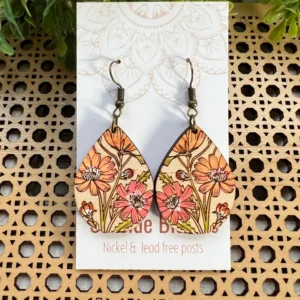 Boho Daisy Hand Painted Lightweight Wood Earrings