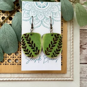 Boho Hand Painted Lightweight Flower Maplewood Earrings