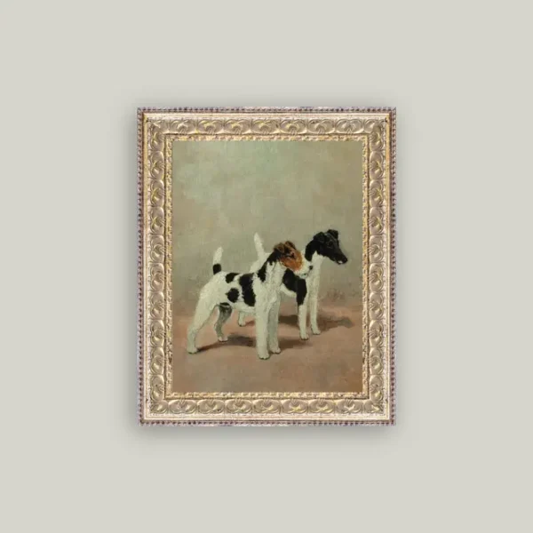 Two Fox Terriers Framed Antique Art