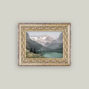 Mountain Lake View Framed Antique Art