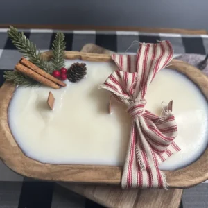 Christmas Dough Bowl Soy Wax Candle w/ Pine Cone - Merry Memories