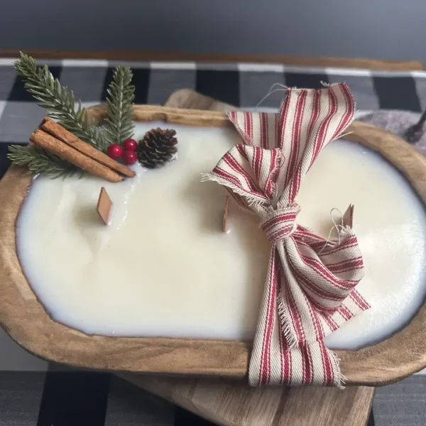 Christmas Dough Bowl Soy Wax Candle w/ Pine Cone - Merry Memories