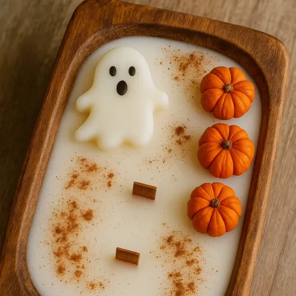 Spooky Dough Bowl Candle w/ Ghost & Mini Pumpkins - Cinnamon Bun