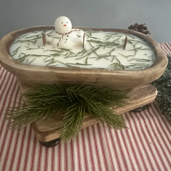 Snowman Dough Bowl Soy Wax Candle - Balsam fir