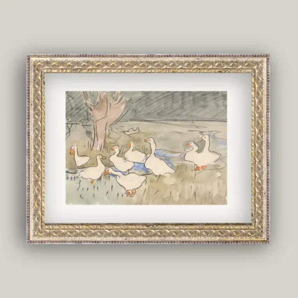 Spring Geese Framed Antique Art