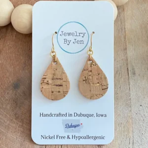 Small Teardrop Earrings: Cork W/Gold Accents