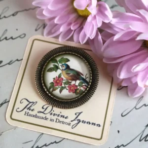 Bluebird Cottage Core Glass Cabochon Brooch