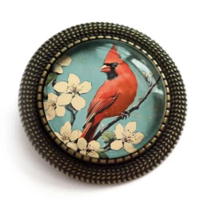 Vintage Cardinal Glass Cabochon Brooch