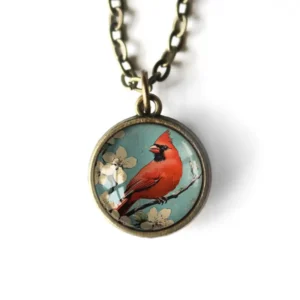 Vintage Cardinal Simple Reversible Pendant Necklace