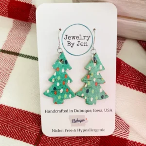 Christmas Tree Earrings: Green W/Dots