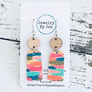Small Bar Earrings: Colorful Brushstrokes & Wood