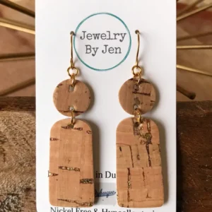 Small Bar Earrings: Cork W/Gold Accents Earrings