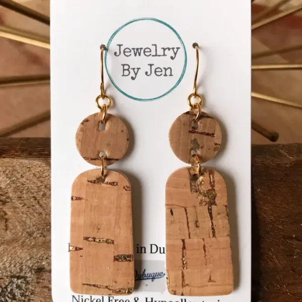 Small Bar Earrings: Cork W/Gold Accents Earrings