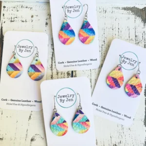 Small Teardrop Earrings: Crayon Inspired Rainbow