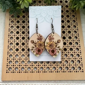 Floral Bouquet Hand Painted Lightweight Wood Earring