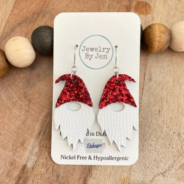 Gnome Earrings: Red Glitter Hat