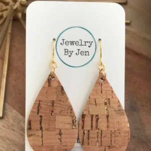 Medium Teardrop Earrings: Cork W/Gold Accents