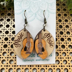 Guitar Music Wood Layered Lightweight Hand Painted Earring