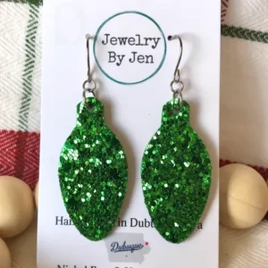 Holiday Light Bulb Earrings: Green Glitter