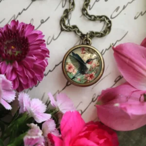 Hummingbird Art Nouveau Simple Reversible Pendant Necklace