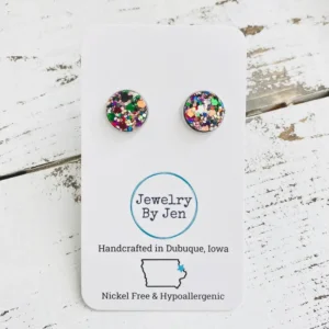Stud Earrings: Jewel Tone Glitter