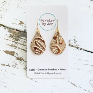 Small Teardrop Earrings: Light Gold & Copper Metallic Tooled