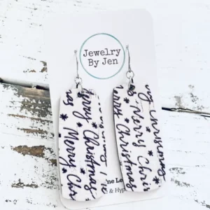 Bar Earrings: Merry Christmas Script